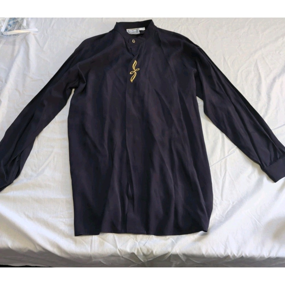 dark purple men's long-sleeve kurta featuring a‎ mandarin collar
